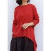 Pullover o neck red knit tops plus size drawstring asymmetric crane tops