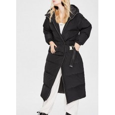 Fitted Black hooded Pockets Thick Winter Duck Down Coat