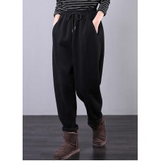 Bohemian fall plus size black Fabrics drawstring pockets pant