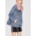 Fashion denim blue Pink fur collar Winter Duck Down Jacket