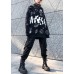 Cute black Cartoon print knitted t shirt casual high neck knit sweat tops