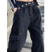 Beautiful pockets casual pants  black gray pattern wild women pants