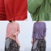 Pullover o neck red knit tops plus size drawstring asymmetric crane tops