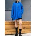 Fashion blue knitted pullover plus size clothing winter knit tops side open