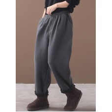 winter thick gray cotton pants elastic waist women harem pants