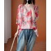 Handmade v neck summer Shirts Wardrobes red print blouses