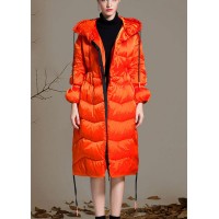 Boho Orange Loose Thick zippered Winter Duck Down Jacket In