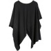 Women Black Cotton O Neck Asymmetric Tee