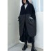 Fine Black Woolen Patchwork PU Pockets Winter Cotton Parka coat