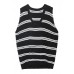 Pullover black striped knit blouse v neck sleeveless knit tops